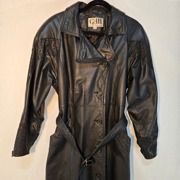 G-III Whimsigoth Grunge Fairy Mystery Black Leather Trench Coat Size M LIKE NEW! - Picture 4 of 16